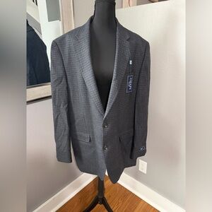 NWT Chaps 100% Wool Navy Houndstooth Blazer Size 44L. MSRP $225.